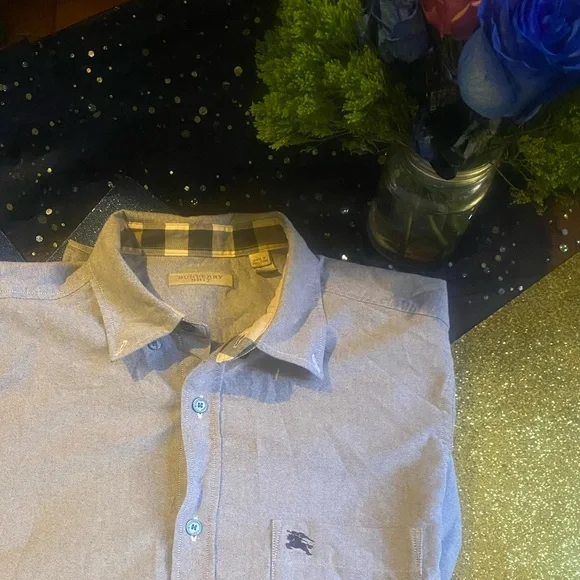 BURBERRY BRIT MEN’s LIGHT GREY-BLUE VINTAGE AUTHENTIC FULL-SLEEVE Shirt RARE LUX - Picture 1 of 16